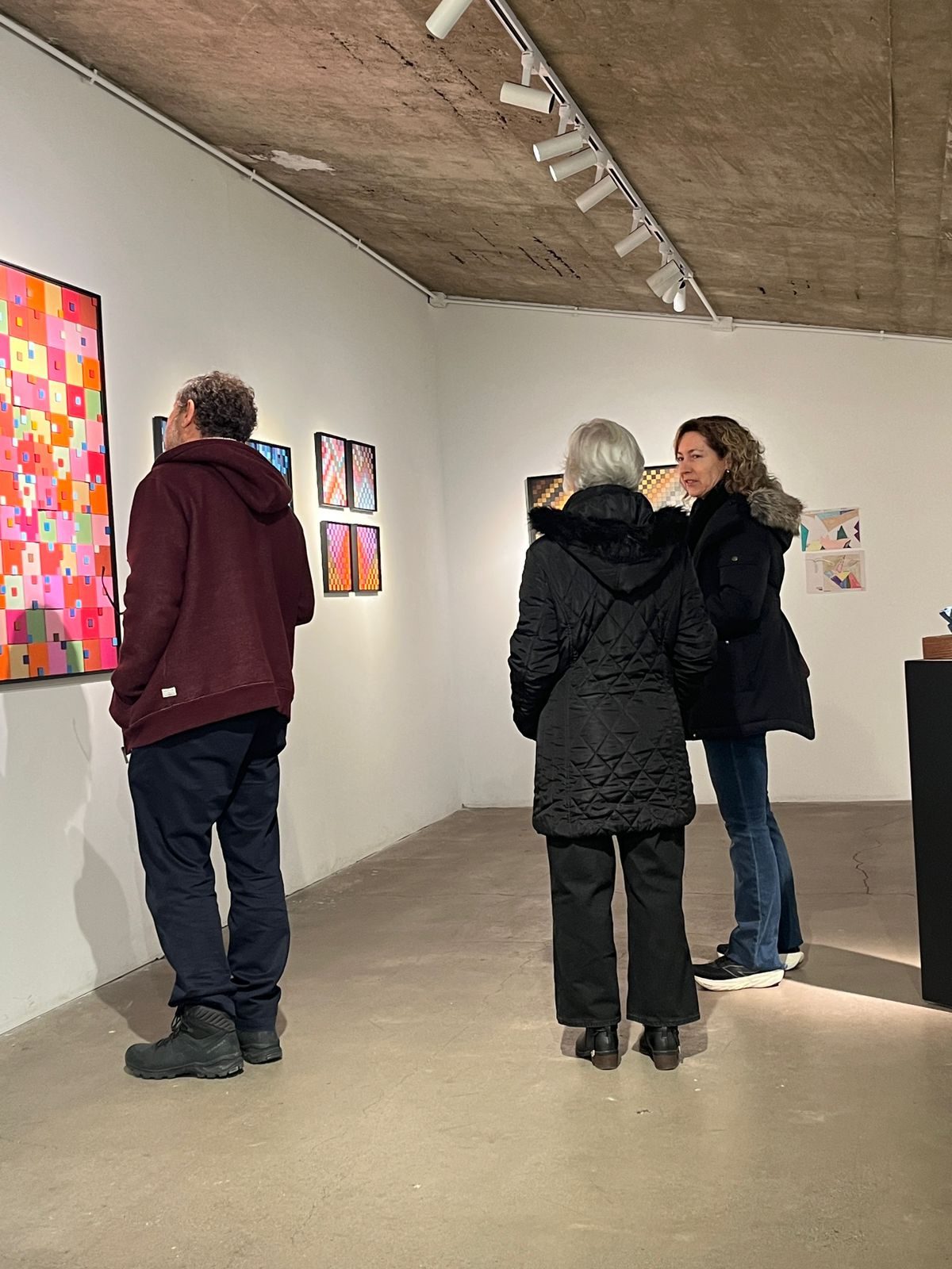 Visitantes recorren una sala con obras de la artista.